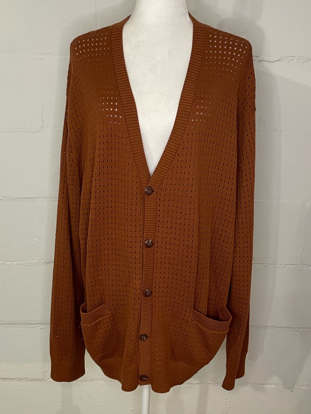 Vans Men's Open-Knit Rust Cardigan with Pockets